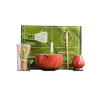 Générique Bol à brosse en bambou avec fouet, Compatible 4/7 pièces, fabrication de Matcha rouge, outils thé(4 PCS Matcha Set C)
