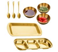 Générique Bol À Sauce | Empilables 3 Compartiments En Acier Inoxydable 8 Pièces,Assiettes pour trempette avec bols et cuillères,Pour Sel Vinaigre Sucre Ketchup Pique-Nique Cuisine Fête Fondue