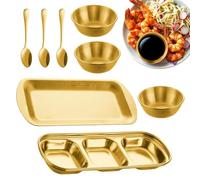 Générique Bol À Sauce - Lot de 8 Pièces Acier Inoxydable Empilables 3 Compartiments | Assiettes pour trempette avec bols et cuillères - Pour Sel Vinaigre Sucre Ketchup Pique-Nique Cuisine Fête Fondue