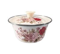 Générique Bol Mélangeur En Émail Vintage Récipient Rond Épaissi Couvercle Motif Fleurs Convient pour Fonction Cuisine Conservation Ingrédients, 7 L