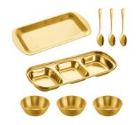 Générique Bols À Sauce Soja | Lot de 8 pièces en acier inoxydable à 3 compartiments,Assiettes pour trempette avec bols et cuillères,Pour sel sucre ketchup vinaigre fondue barbecue cuisine restaurant