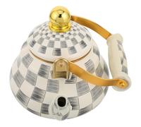 Générique Bouilloire Émaillée et Bec Long Vintage avec Poignée Dorée 1,5l Chauffage Rapide et Isolation Thermique, pour Cuisinière et Usage Extérieur