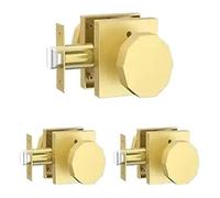 Générique Boutons De Porte D'intimité En Or Brossé, Paquet De 3 | Chambre Salle Bain, Verrou Privé Sans ase Carrée Bouton Rond, Réversible Gauche Droite, Pêne Ajustable 60/70mm
