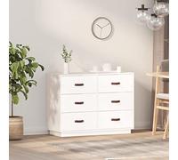 Générique Buffet Blanc en Bois Massif de Pin avec 6 Tiroirs, Meuble de Rangement 100x40x75 cm, Cadre Stable et Dessus Robuste pour Décorations