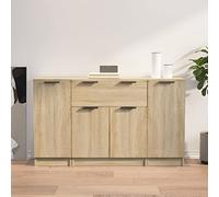 Générique Buffet Chêne Sonoma 3 Pièces en Bois d'Ingénierie, Armoire de Rangement avec 6 Compartiments et 1 Tiroir, Meuble de Salon Minimaliste et Moderne, Facile à Nettoyer