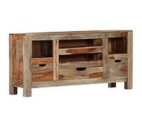 Générique Buffet Gris 100x30x50 cm en Bois Massif, Meuble TV avec 3 Tiroirs et 4 Compartiments, Armoire en Palissandre Fait Main