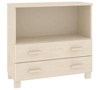 Générique Buffet HAMAR Marron Miel 85x35x80 cm Bois Massif pin | Meuble rangement tiroirs, 2 tiroirs et 1 compartiment, dessus pour deco, stable et robuste