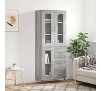 Générique Buffet Haut Gris 69,5x34x180 cm en Bois d'ingénierie, Meuble Salon étroit avec Porte et Pieds métal, Grand Espace de Rangement