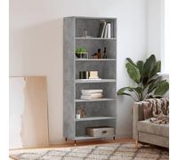 Générique Buffet Haut Gris béton 69,5x32,5x180 cm en Bois d'ingénierie, Armoire Haute de Rangement avec Pieds en métal pour Salon, Meuble de Rangement Moderne et Stable