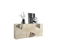 Homemania Buffet VICTORY – Décor chêne Sonoma, 3 portes, miroir, L181×P42×H84 cm