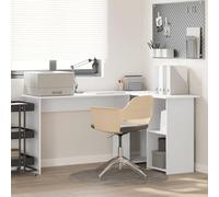 Générique Bureau d'angle Moderne 142 x 102 x 73 cm avec étagère, Bois d'ingénierie Blanc Mat, Grand Espace de Travail pour Ordinateur, Rangement spacieux pour Bureau à Domicile, Salon