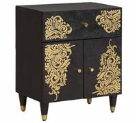 Générique Cabinet de Chevet Moderne avec Porte en Bois de manguier Solide, Noir, 50 x 33 x 60 cm, Pieds en Laiton Coniques, Devant Peint à la Main, Rangement spacieux pour Chambre