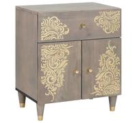 Générique Cabinet de Chevet Moderne Gris avec Porte en Bois de manguier Solide, Pieds en Laiton Coniques et Devant Peint à la Main, 50 x 33 x 60 cm, Meuble de Rangement pour Chambre