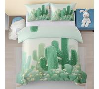 Générique Cactus Vert Housse de Couette 90x190 Enfant, Motif Plantes Désert Microfibre Parure de Lit 1 Personne - Fleurs Parure de Couette avec Fermeture éclair avec 1 Taie d'oreiller 65x65 Ui2