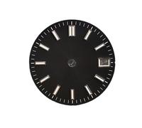 Générique Cadran de Montre à Clous argentés stériles, 28.5mm, Noir et Rouge, Visages adaptés au Mouvement NH35A NH35 avec fenêtre Date