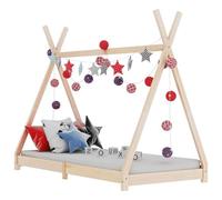 Générique Cadre de lit Enfant 90x200 cm en Bois de pin Massif, Design tipi avec Cadre croisé pour Rideaux, sommier à Lattes Inclus, lit cabane pour Chambre d'enfant