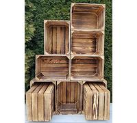 Générique Caisses en Bois Empilables Lot de 2 à 12 - Rangement Déco Vintage Rustique (Effet brûlé, 12)