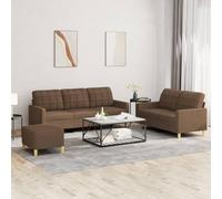 Générique Canapé 3 Places avec Pouf Marron Tissu, Ensemble Confortable avec Coussins rembourrés, Structure en contreplaqué et métal Robuste, Design Compact pour Salon