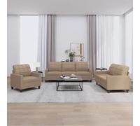 Générique Canapé 3 Places Similicuir Cappuccino, Ensemble Moderne Salon avec Coussins rembourrés, Structure contreplaqué et métal Robuste, Design Simple et élégant pour Votre séjour.