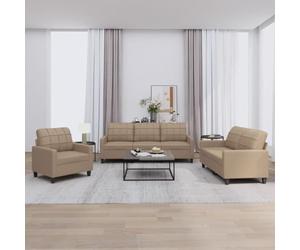 Générique Canapé 3 Places Similicuir Cappuccino, Ensemble Moderne Salon avec Coussins rembourrés, Structure contreplaqué et métal Robuste, Design Simple et élégant pour Votre séjour.