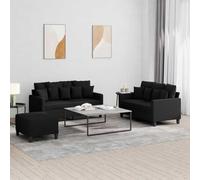 Générique Canapé d'angle en Tissu Noir, Ensemble canapé 3 pièces avec Pouf, Structure Robuste en contreplaqué et métal, Assise Confortable avec Coussins rembourrés, Pouf Polyvalent