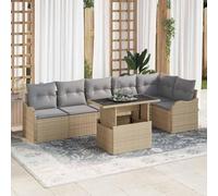 Générique Canapé De Jardin Modulaire 7 Pcs Beige Poly Rattan | Siège d'angle inclus, cadre acier robuste, coussins mousse, table verre trempé, terrasse