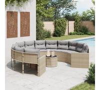 Générique Canape De Jardin Rond Beige Resine Tressee avec Table | Coussins Epais Amovibles, Dessus En Verre Trempe, Cadre Acier, 110 Kilogrammes Par Siege