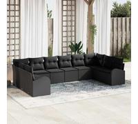 Générique Canapé Jardin 10 Pieces Noir Poly Rattan avec Coussin | Resistant aux intemperies, Sieges d'angle et centraux, Sac de rangement etanche, Polyester durable