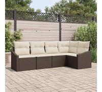 Générique Canape Jardin Angle 5 Pieces Marron Blanc Polyrotin | Modulaire, Acier Poudre, Coussin Polyester, Sac Impermeable, Exterieur