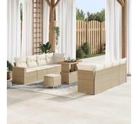 Générique Canape Jardin Modulable 12 Pieces Beige Crema Polyrotin | Angle canape avec accoudoirs, tabourets, grande table, coussins amovibles, bois acacia massif
