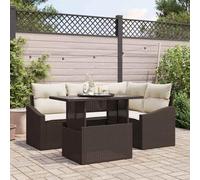 Générique Canape Jardin Modulaire 5 Pieces Poly Rotin Marron | Siège d'angle, siège central, 2 canapés avec accoudoirs, table incluse, design minimaliste