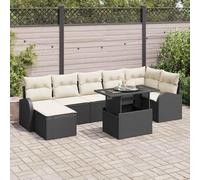 Générique Canapé Jardin Modulaire 8 Pièces Noir Crème Polyrotin | Siège angle, repose-pieds, table inclus, coussins polyester doux, rangement intégré