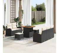 Générique Canapé Jardin Poly Rotin 8 Pièces Noir Crème | Modulaire, Coussin Mousse Confortable, Rangement Intégré, Dessus Acacia, Acier Résistant