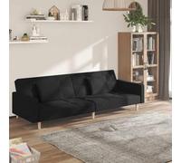 Générique Canapé-lit 2 Places Noir Tissu Convertible en lit Double, canapé Convertible avec Cadre en Bois Robuste, Dossier Rabattable pour Salon, Appartement, Studio