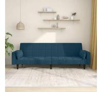 Générique Canapé-lit 2 Places Velours Bleu Convertible avec Deux oreillers, Cadre en Bois Robuste pour Salon, Appartement ou Studio