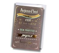 Générique Carte d'Anniversaire avec Enveloppe, Design Français Joyeux Anniversaire, Finition Dorée, Message Aujourd'hui C'est le Moment d'en Profiter