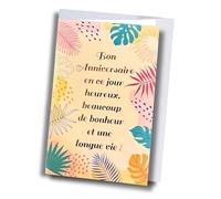 Générique Carte d'Anniversaire Tropicale, Design Floral Coloré, Texte Français, avec Enveloppe