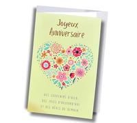 Générique Carte de Vœux Joyeux Anniversaire, Design Floral Cœur, Thème Souvenirs et Rêves, avec Enveloppe