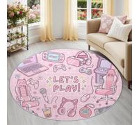 Générique Cartoon Mignon Tapis Salon 80 cm Rose Rond Lavable en Machine | Équipement De Jeu Cœurs Lettres Chambre Tapis, Descente de Lit Carpets, Doux Poil Ras Moquette Douce en Microfibre