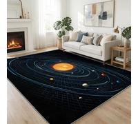Générique Cartoon Tapis Moderne Imprimé 120 x 170 cm, Système Solaire Planètes Rayures Tapis de Salon Lavable - Multicolore Moquette Antidérapant Pratique pour Salle à Manger Couloir Chambre d'enfant