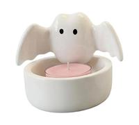 Générique Ceramic Ghost Candle Holder - Halloween Bat Tea Light Decor | Spooky ceramic ghost figurine with bat design for tea lights, tables, shelves, fireplaces, bedrooms, parties and holiday