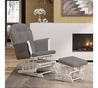 Générique Chaise berçante d'allaitement avec Repose-Pied en Bois d'hévéa Massif et Tissu Gris foncé, Fauteuil à glissière avec Coussins épais et accoudoirs rembourrés, Poches latérales