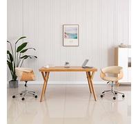 Générique Chaise pivotante de Bureau crème en Similicuir et Bois courbé, Fauteuil réglable en Hauteur avec Levage à gaz, siège Ergonomique rembourré pour Salon ou Bureau, capacité 110 kg