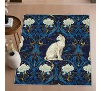 Générique Chat Blanc Tapis Salon 240x300 - Motif Florals Bleues Tapis à Poils Courts Doux Antidérapant Grand - Lavable en Machine - pour Chambre à Coucher Cuisine Salle à Manger cadK48