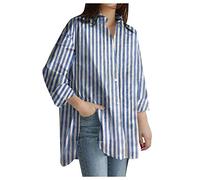 Générique Chemise boutonnée Grande Taille pour Femme Manches Longues Fente latérale surdimensionnée pour Le Travail Le Bureau, Rayures Bleues, 3XL