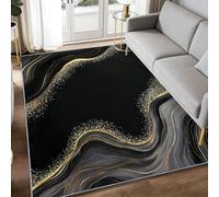 Générique Chic Moderne Tapis Salon Résistant aux UV Tapis Chambre Adulte Fille Doux Moelleux Descente de lit AntidéRapant Marbre Noir et Or Tapis 80 x 150 cm Decoration Chambrel