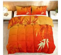 Générique Chinoiserie Couette Imprimée 200x200 cm, Réversible Couette Couverture pour 4 Saisons Respirante et Douce, Édredon avec 2 Taies d'oreiller, pour lit 2 Personnes, Feuilles Bambou