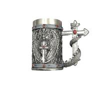 Générique Chope à boire avec relief surélevé et bouche large | Doublure en acier inoxydable et rebord en métal, détails de texture tressée, finition gris argenté antique avec