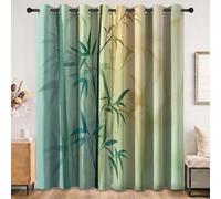 Générique Classique Chinois Rideau Occultant, Plantes Bambou Feuilles De Bambou Rideaux Salon Isolant Anti Froid Polyester 110 X 215 cm (LxH) (2 Panneaux), Rideaux De pour Chambre Cuisine Décoration
