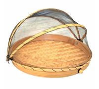 Générique Cloche à Fromage Fruit en Bambou avec Filet de Protection 35 cm Garde Manger Corbeille Plateau Fromage Noir Naturel protège Aliments Corbeille à Pain